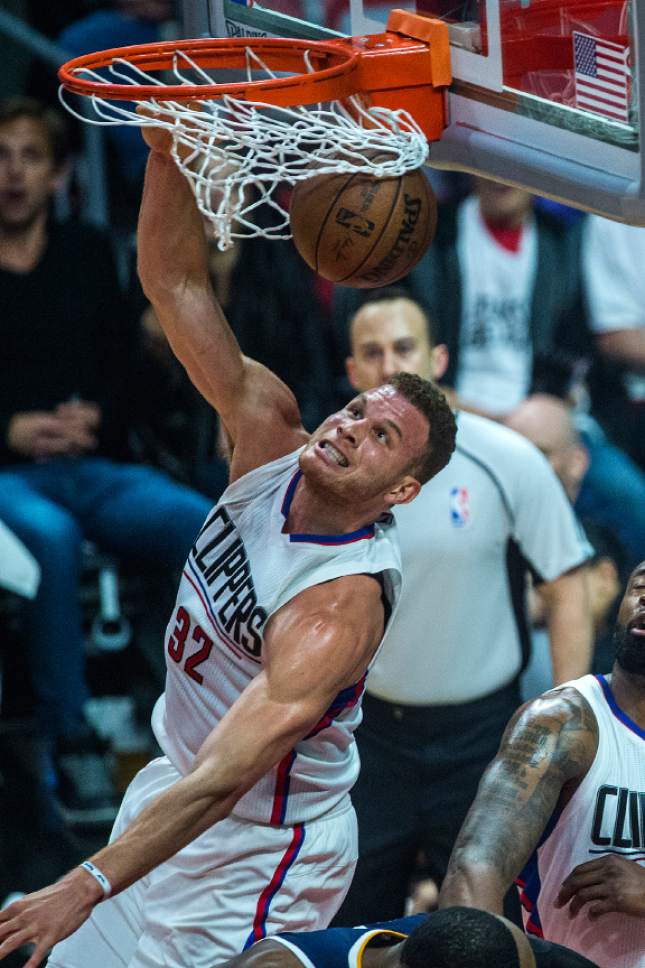 Chris Detrick  |  The Salt Lake Tribune
LA Clippers forward Blake Griffin (32) dunks the ball during Game 2 of the Western Conference at the Staples Center Tuesday, April 18, 2017.