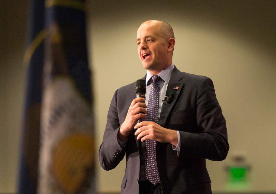 Rick Egan  |  The Salt Lake Tribune

Evan McMullin speaks at his Election Eve Rally with and Mindy Finn, at the Utah Valley Convention Center in Provo, Monday, November 7, 2016.