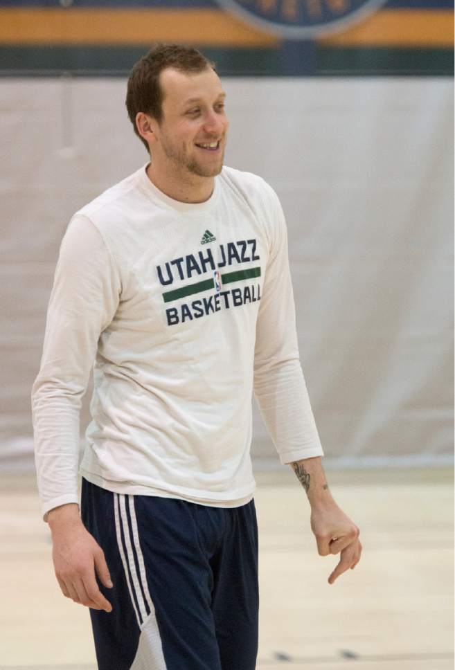 Rick Egan  |  The Salt Lake Tribune

Utah Jazz forward Joe Ingles practices at the Utah Jazz practice facility, in Salt Lake City, Thursday, April 20, 2017.