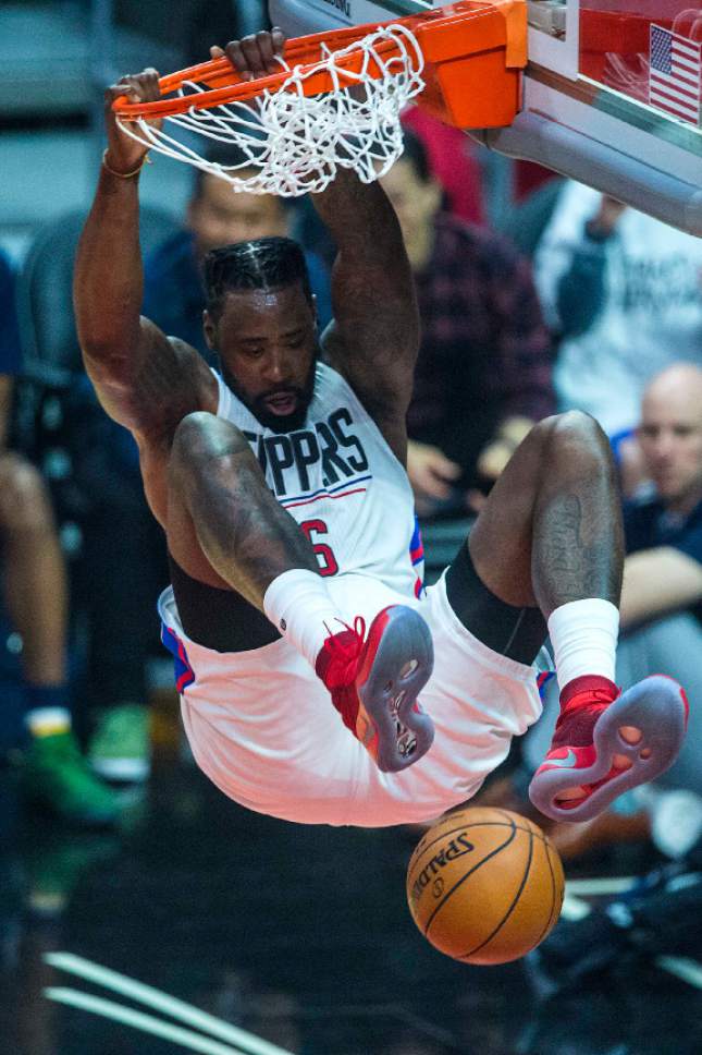Chris Detrick  |  The Salt Lake Tribune
LA Clippers center DeAndre Jordan (6) dunks the ball during Game 1 of the Western Conference at the Staples Center Saturday, April 15, 2017.