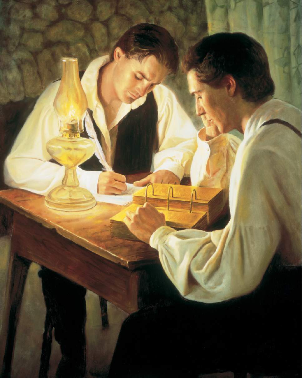 photo courtesy LDS Church

This painting depicts the translation of the Book of Mormon.