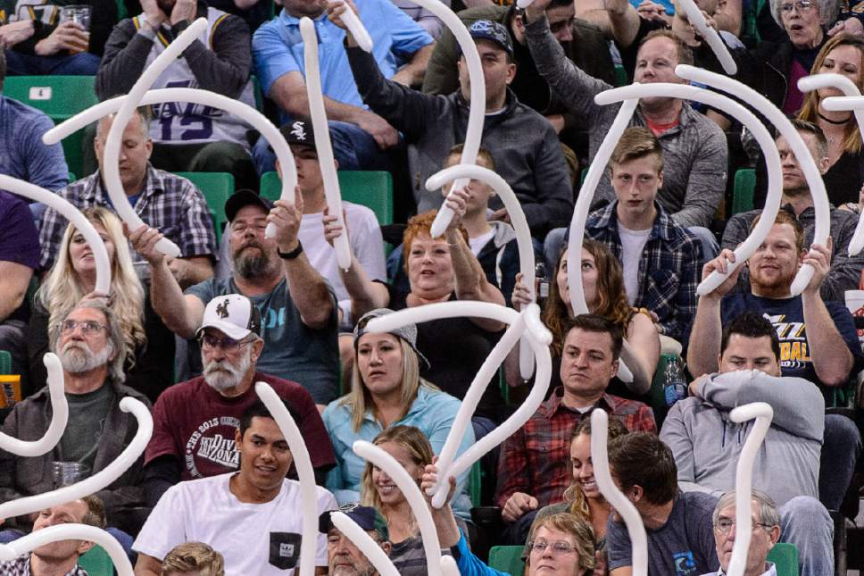 Trent Nelson  |  The Salt Lake Tribune
Jazz fans during a Knicks free throw, as the Utah Jazz host the New York Knicks, NBA basketball in Salt Lake City, Wednesday March 22, 2017.