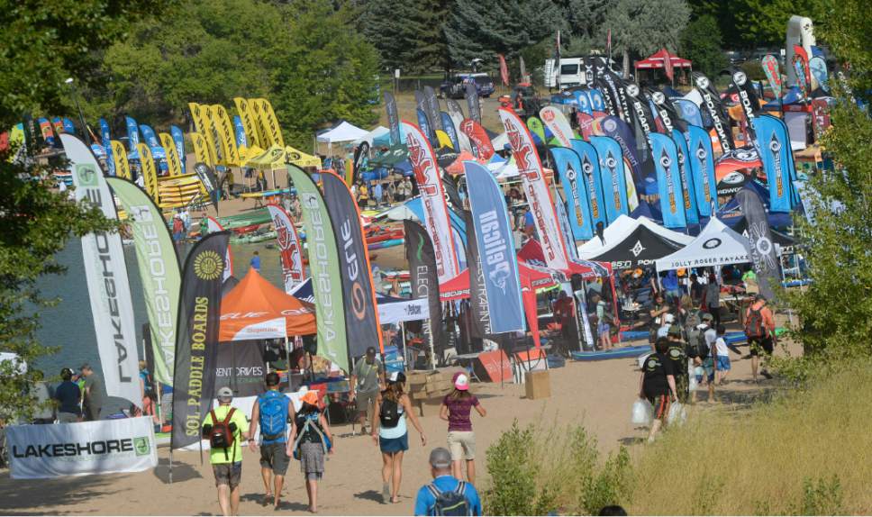 Al Hartmann  |  The Salt Lake Tribune 
Folks attend the annual Outdoor Retailer Summer trade show which began with the open air demonstrations of watersport products at Pineview Reservoir Tues. Aug. 2.