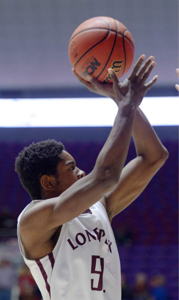 Steve Griffin  |  The Salt Lake Tribune

Lone Peak's Christian Popoola (51) shoots during quarterfinals of the boy's 5A basketball state tournament game against Viewmont at the Dee Event Center in Ogden, Wednesday, February 25, 2015.