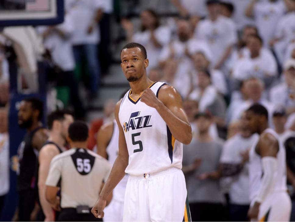 Steve Griffin  |  The Salt Lake Tribune


Utah Jazz guard Rodney Hood (5) pumps his fist as the Jazz stormed back in the fourth quarter to defeat the Clippers in game 4 of the NBA playoff at Viviint Smart Home arena in Salt Lake City Sunday April 23, 2017.