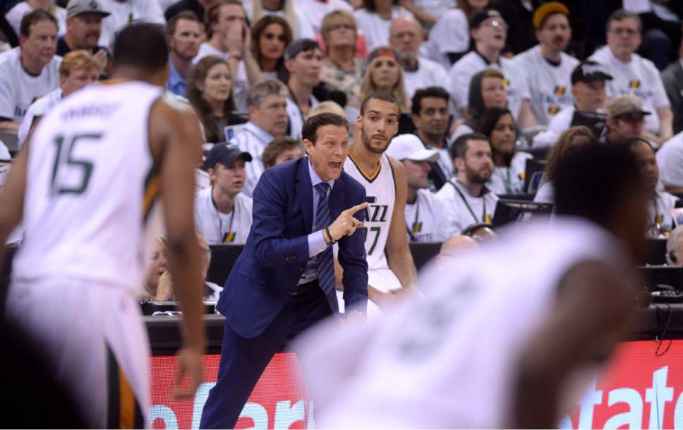 Steve Griffin  |  The Salt Lake Tribune


Utah Jazz head coach Quin Snyder screams support during the Jazz versus Clippers NBA playoff game at Viviint Smart Home arena in Salt Lake City Sunday April 23, 2017.