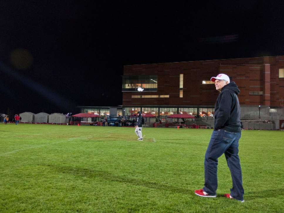 Michael Mangum  |  Special to the Tribune

Utah Utes men's lacrosse team donor David Neeleman walks on the field following the team's loss to the Texas Longhorns at Ute Soccer Field in Salt Lake City on Thursday, April 13, 2017. Neeleman is also the father of freshman defender Seth Neeleman.