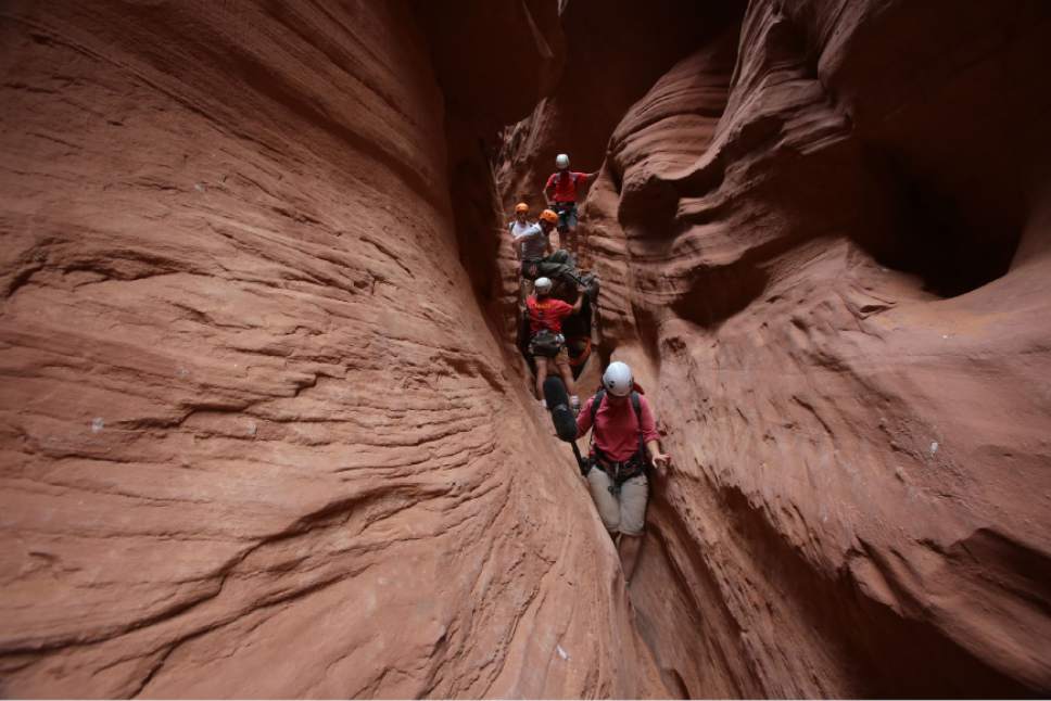 Francisco Kjolseth  |  The Salt Lake Tribune
Years of wind and water are ever present in the walls of a slot canyon in the Grand Staircase-Escalante National Monument.
