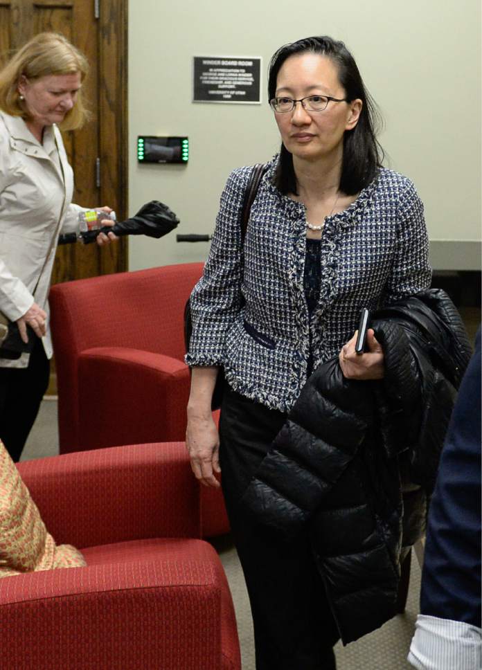 Francisco Kjolseth  |  The Salt Lake Tribune
Vivian Lee, CEO of the University of Utah Health Care emerges from a university board of trustees closed executive session following discussions over the recent firing of Dr. Mary Beckerle, the CEO and director of the Huntsman Cancer Institute. A decision on her possible reinstatement is expected later in the day on Tuesday, April 25, 2017.