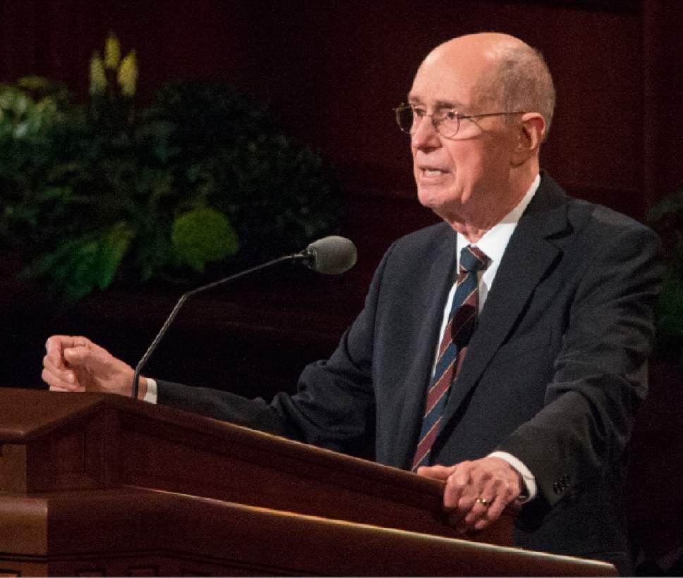 Rick Egan  |  The Salt Lake Tribune

President Henry B. Eyring speaks during the 187th Annual General Priesthood meeting at the Conference Center in Salt Lake City, Saturday, April 1, 2017.