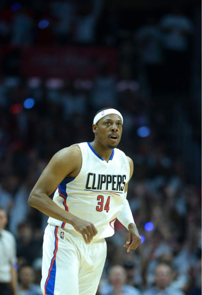 Steve Griffin  |  The Salt Lake Tribune


LA Clippers forward Paul Pierce (34) heads up court after nailing a three-pointer during game 5 of the the Jazz versus Clippers NBA playoff game at the Staples Center in Los Angeles Tuesday April 25, 2017.