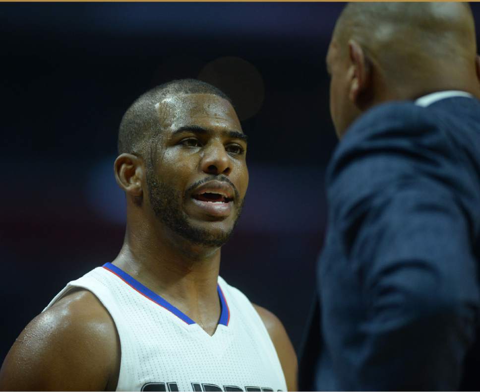 Steve Griffin  |  The Salt Lake Tribune


LA Clippers guard Chris Paul (3) talks with LA Clippers head coach Doc Rivers during a time-out in game 5 of the the Jazz versus Clippers NBA playoff game at the Staples Center in Los Angeles Tuesday April 25, 2017.