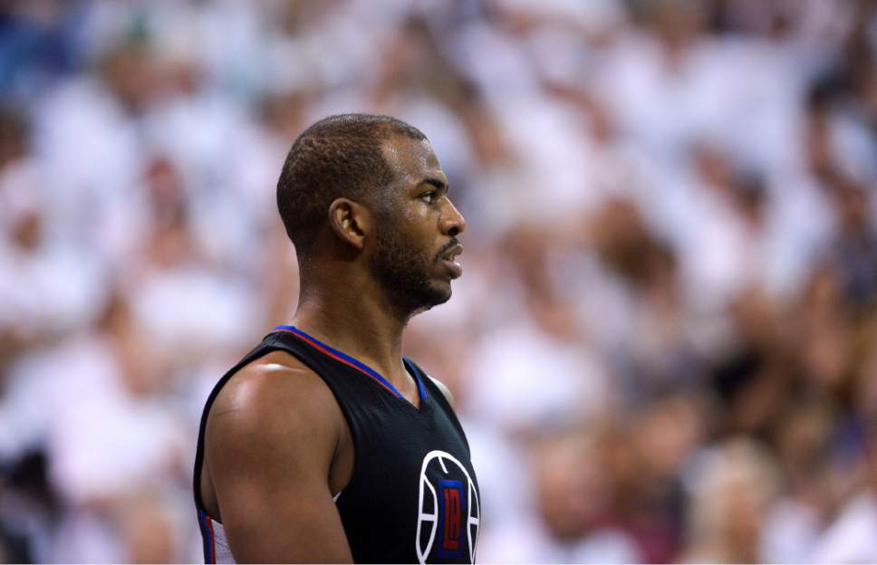 Steve Griffin  |  The Salt Lake Tribune


LA Clippers guard Chris Paul (3) listens to the fans scream with excitement a the Jazz pull away from the Clippers late in the fourth quarter of the Jazz versus Clippers NBA playoff game at Viviint Smart Home arena in Salt Lake City Sunday April 23, 2017.