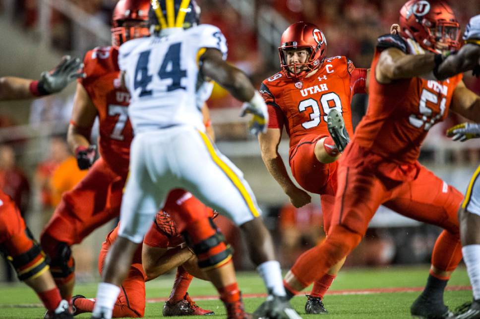 Chris Detrick  |  The Salt Lake Tribune
Utah Utes place kicker Andy Phillips (39) misses a field goal attempt during the second half of the game at Rice-Eccles Stadium Thursday September 3, 2015.  Utah defeated Michigan 24-17.