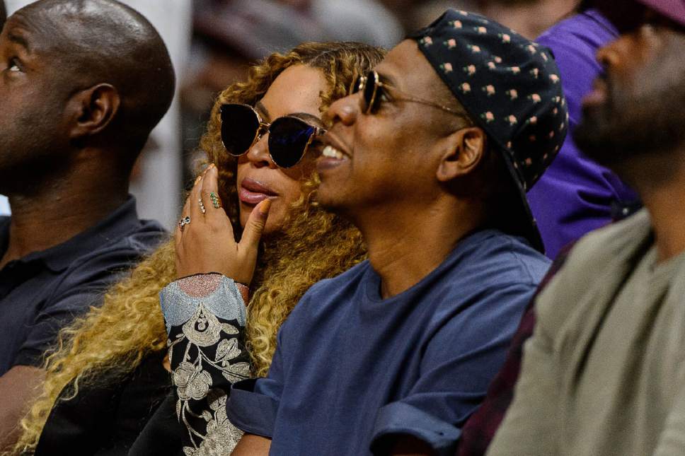Trent Nelson  |  The Salt Lake Tribune
Beyonce and Jay-Z watch the game as the Utah Jazz face the Los Angeles Clippers in Game 7 at STAPLES Center in Los Angeles, California, Sunday April 30, 2017.