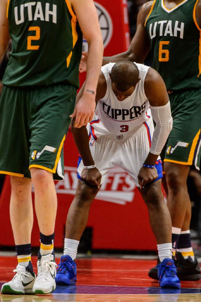 Trent Nelson  |  The Salt Lake Tribune
LA Clippers guard Chris Paul (3) reacts to a Jazz lead late in the fourth quarter as the Utah Jazz face the Los Angeles Clippers in Game 7 at STAPLES Center in Los Angeles, California, Sunday April 30, 2017.