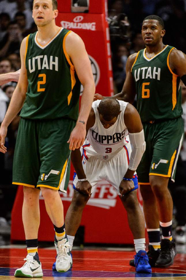 Trent Nelson  |  The Salt Lake Tribune
LA Clippers guard Chris Paul (3) reacts to a Jazz lead late in the fourth quarter as the Utah Jazz face the Los Angeles Clippers in Game 7 at STAPLES Center in Los Angeles, California, Sunday April 30, 2017.