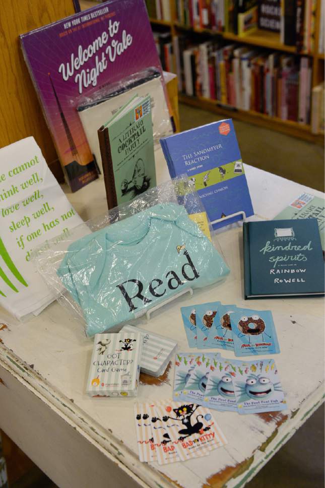 Francisco Kjolseth | The Salt Lake Tribune
Weller Book Works at Trolley Square plans to celebrate Independent Bookstore Day on Saturday, April 29, 2017, with a few unique gifts including, dish towels, baby onesies, playing cards and even literary-themed condoms.