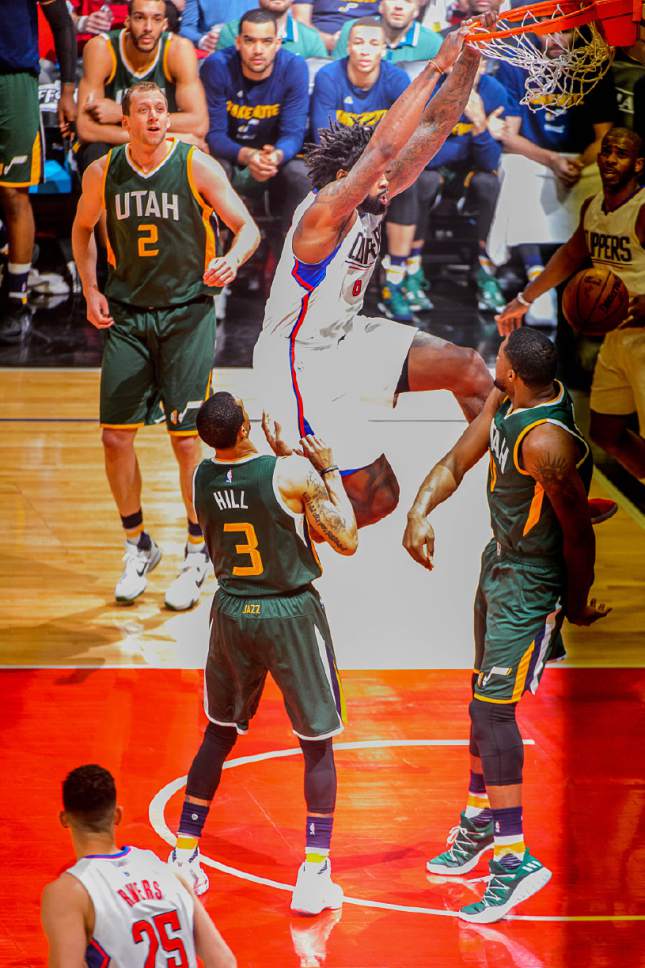Trent Nelson  |  The Salt Lake Tribune
LA Clippers center DeAndre Jordan (6) dunks the ball as the Utah Jazz face the Los Angeles Clippers in Game 7 at STAPLES Center in Los Angeles, California, Sunday April 30, 2017.