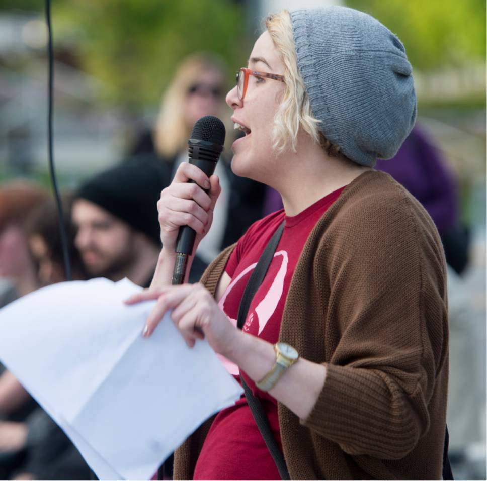 Rick Egan  |  The Salt Lake Tribune

Summer Smith speaks to protestors during a May Day rally to celebrate the history of struggle that all working and oppressed people share, and resolve to fight together and win, at the Federal Building in Salt Lake City, Monday, May 1, 2017.