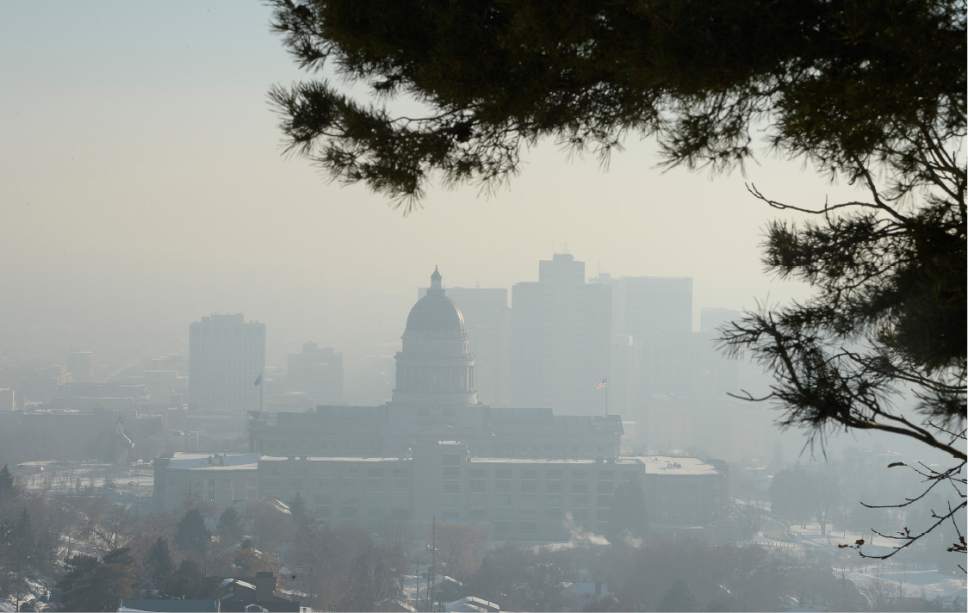 Scott Sommerdorf   |  The Salt Lake Tribune  
An inversion blankets Salt Lake City and the valley on Thursday.