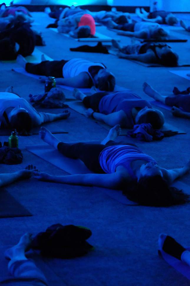 Francisco Kjolseth  |  The Salt Lake Tribune
Loveland Living Planet Aquarium in Draper hosts a yoga class for 88 people in front of the 300,000-gallon shark tank in January.  Yoga With the Sharks is held the first Monday of each month. The aquarium also offers yoga in the rainforest is the third Saturday of alternating months.