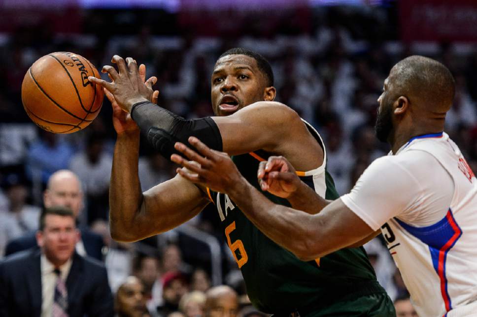 Trent Nelson  |  The Salt Lake Tribune
Utah Jazz forward Joe Johnson (6) loses control of the ball as the Utah Jazz face the Los Angeles Clippers in Game 7 at STAPLES Center in Los Angeles, California, Sunday April 30, 2017.