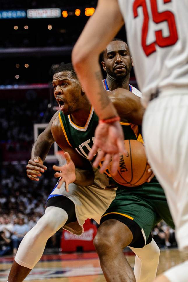 Trent Nelson  |  The Salt Lake Tribune
Utah Jazz forward Joe Johnson (6) drives to the basket as the Utah Jazz face the Los Angeles Clippers in Game 7 at STAPLES Center in Los Angeles, California, Sunday April 30, 2017.