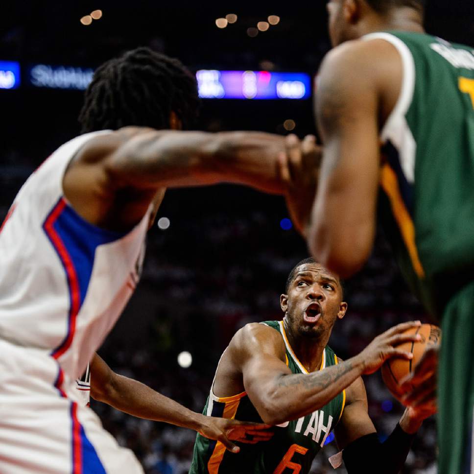 Trent Nelson  |  The Salt Lake Tribune
Utah Jazz forward Joe Johnson (6) looks to shoot as the Utah Jazz face the Los Angeles Clippers in Game 7 at STAPLES Center in Los Angeles, California, Sunday April 30, 2017.