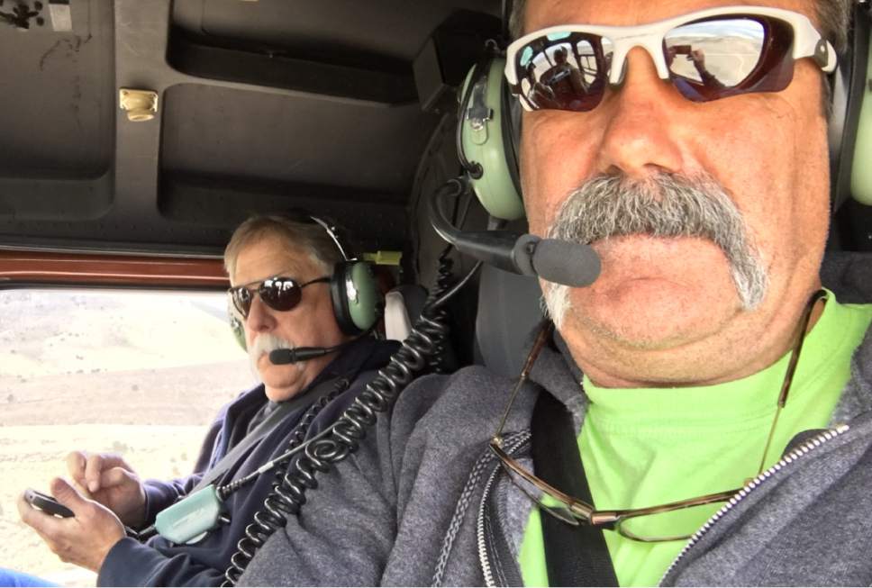Robert Kirby and his sidekick Sonny Dyle on a Utah Department of Public Safety chopper heading to Kane County for a training exercise. Courtesy of Sonny Dyle/For The Salt Lake Tribune