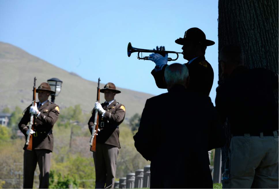Scott Sommerdorf | The Salt Lake Tribune
"Taps" is played during the annual Utah Law Enforcement Memorial ceremony, Thursday, May 4, 2017.