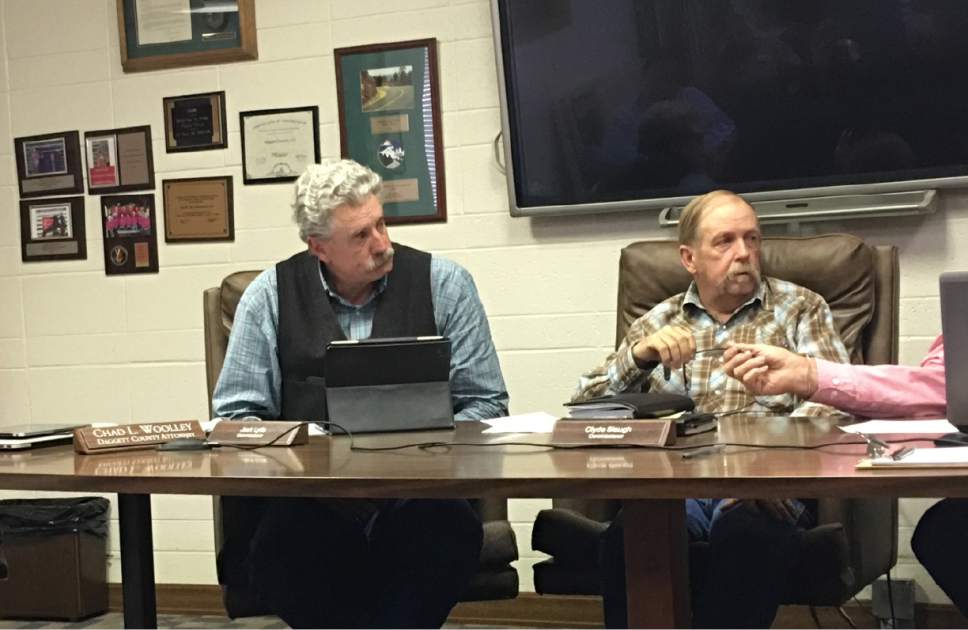 Taylor Anderson |  The Salt Lake Tribune

Daggett County Commissioner Jack Lytle, left, is leading the sheriff's office in the wake of the resignation of Sheriff Jerry Jorgensen and several deputies who now stand charged with criminal conduct.