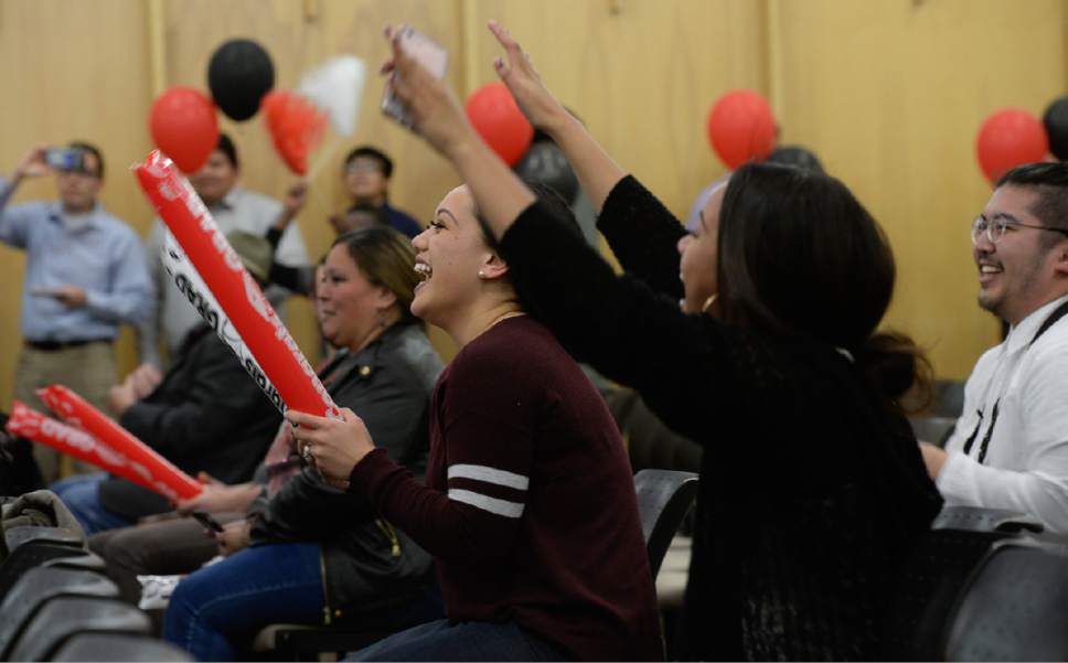 Francisco Kjolseth | The Salt Lake Tribune
Friends and family cheers on graduates of the University of Utah as the U's Center for Ethnic Affairs holds its annual graduation celebration for students in a more intimate event prior to commencement ceremonies on Thursday, April 27, 2017 at the A. Ray Olpin Union Building.