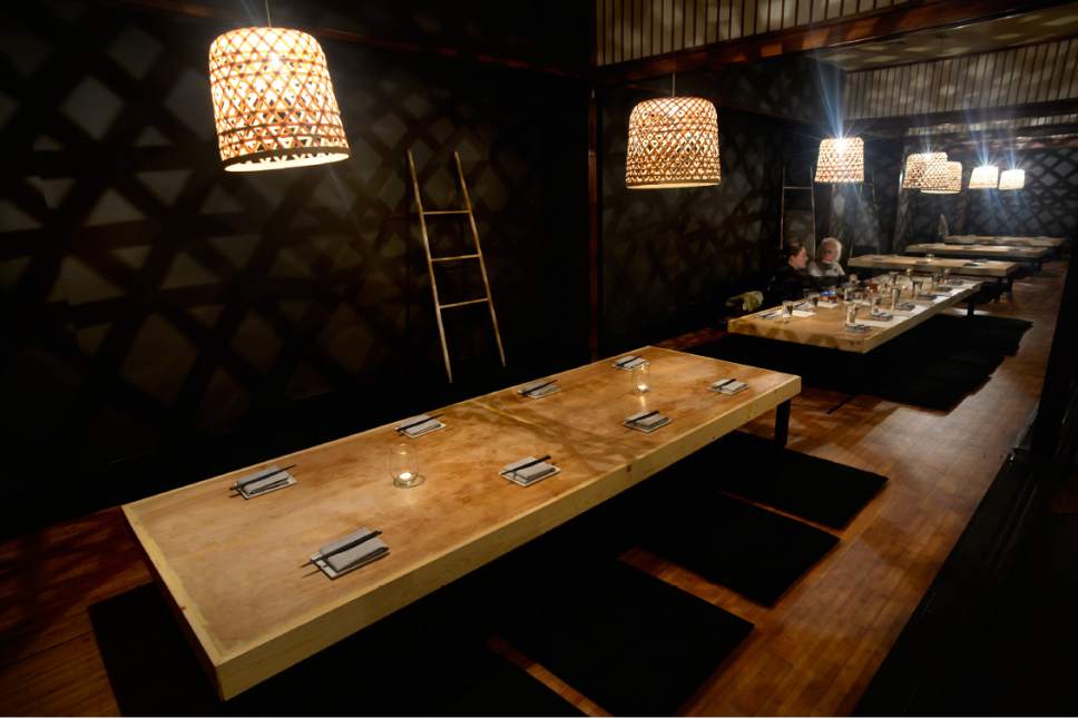 Scott Sommerdorf | The Salt Lake Tribune
The Tatami room at Ikigai, a new Japanese restaurant in downtown Salt Lake City, just east of the Salt Palace. Owner Johnny Kwon shuttered his popular sushi restaurant, Naked Fish, to create this new small plates space.