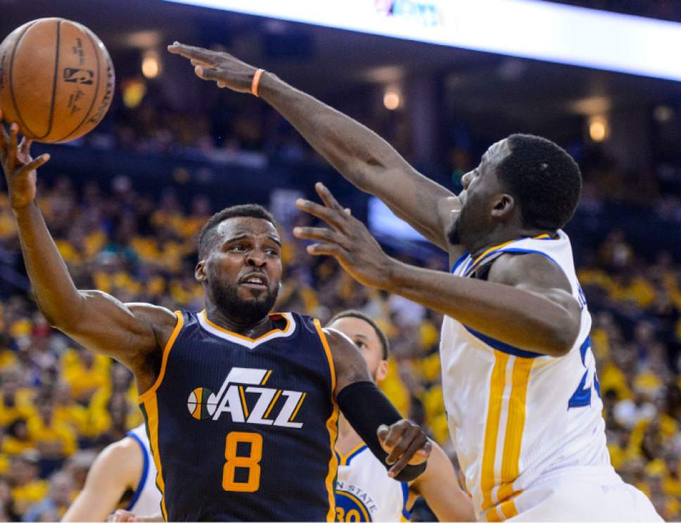 Steve Griffin  |  The Salt Lake Tribune


Utah Jazz guard Shelvin Mack (8) tries to pass out of trouble during game 2 of the NBA playoff game between the Utah Jazz and the Golden State Warriors at Oracle Arena in Oakland Thursday May 4, 2017.