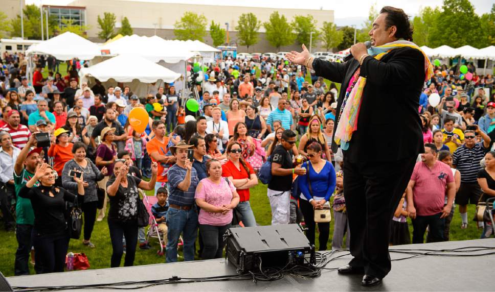 Trent Nelson  |  The Salt Lake Tribune
Singer Juan Gabriel performs at the Telemundo Utah Cinco de Mayo Festival in Centennial Park, West Valley City, Saturday May 6, 2017.