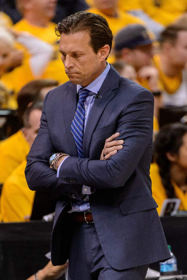Trent Nelson  |  The Salt Lake Tribune
Utah Jazz head coach Quin Snyder as the Utah Jazz host the Golden State Warriors in Game 3 of the second round, NBA playoff basketball in Salt Lake City, Saturday May 6, 2017.