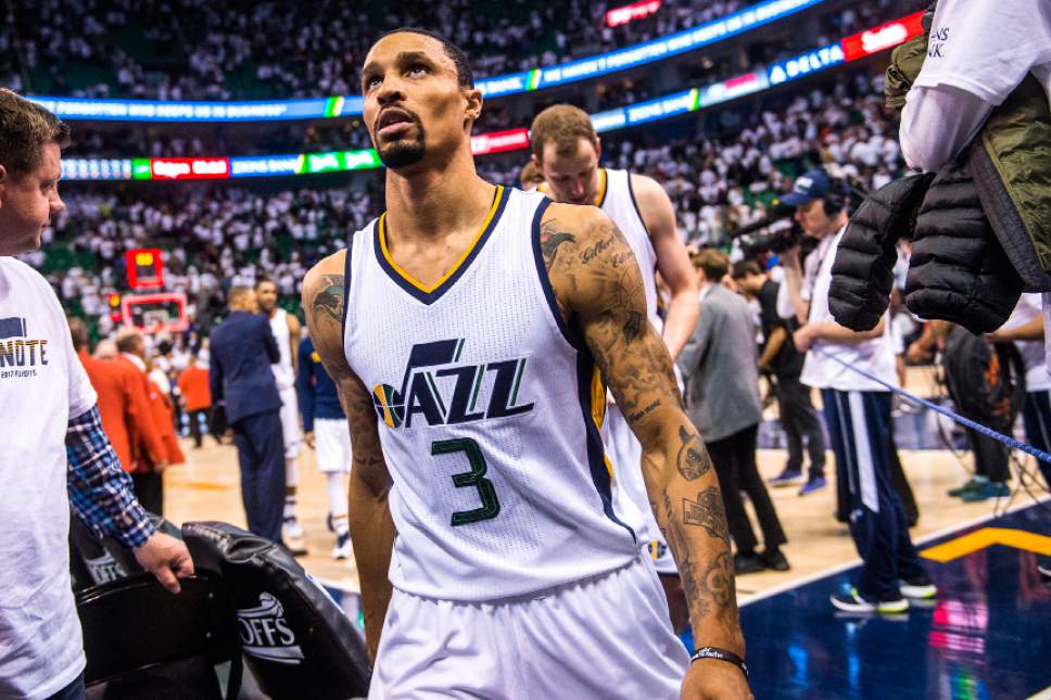 Chris Detrick  |  The Salt Lake Tribune
Utah Jazz guard George Hill (3) walks off of the court after the game at Vivint Smart Home Arena Friday, April 28, 2017.  LA Clippers defeated Utah Jazz 98-93.