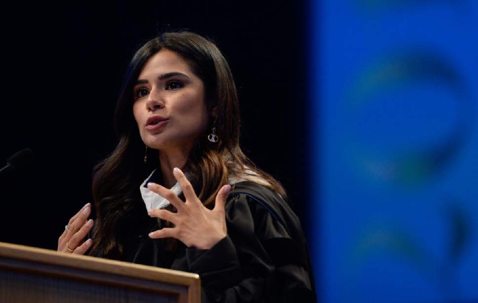 Francisco Kjolseth | The Salt Lake Tribune
Salt Lake Community College hosts their graduation ceremonies at the Maverik Center with guest speaker Diane Guerrero, an actress and activist. Guerrero has subsequently appeared on numerous television series and is best known for her roles as "Maritza Ramos" on the award-winning, Emmy- and Golden Globe-nominated Netflix series Orange is the New Black.
