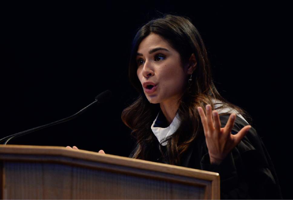 Francisco Kjolseth | The Salt Lake Tribune
Salt Lake Community College hosts their graduation ceremonies at the Maverik Center with guest speaker Diane Guerrero, an actress and activist. Guerrero has subsequently appeared on numerous television series and is best known for her roles as "Maritza Ramos" on the award-winning, Emmy- and Golden Globe-nominated Netflix series Orange is the New Black.
