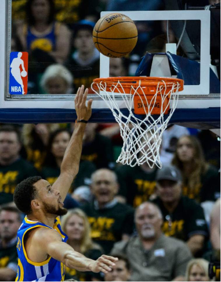 Steve Griffin  |  The Salt Lake Tribune


Golden State Warriors guard Stephen Curry (30) scores on a layup during game 4 of the NBA playoff game between the Utah Jazz and the Golden State Warriors at Vivint Smart Home Arena in Salt Lake City Monday May 8, 2017.