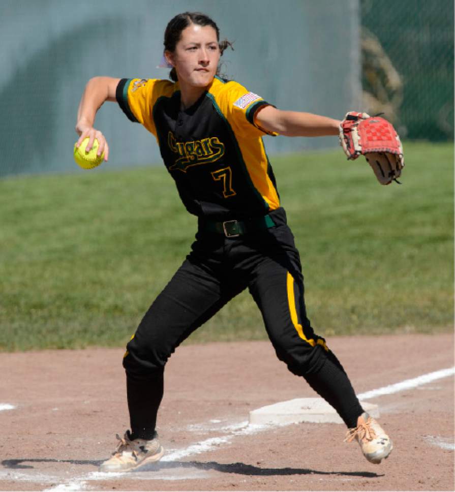 Steve Griffin  |  The Salt Lake Tribune


Kearns third baseman Vanessa Sasaki fires to first for an out during the Cyprus versus Kearns softball game in Kearns Tuesday May 9, 2017.