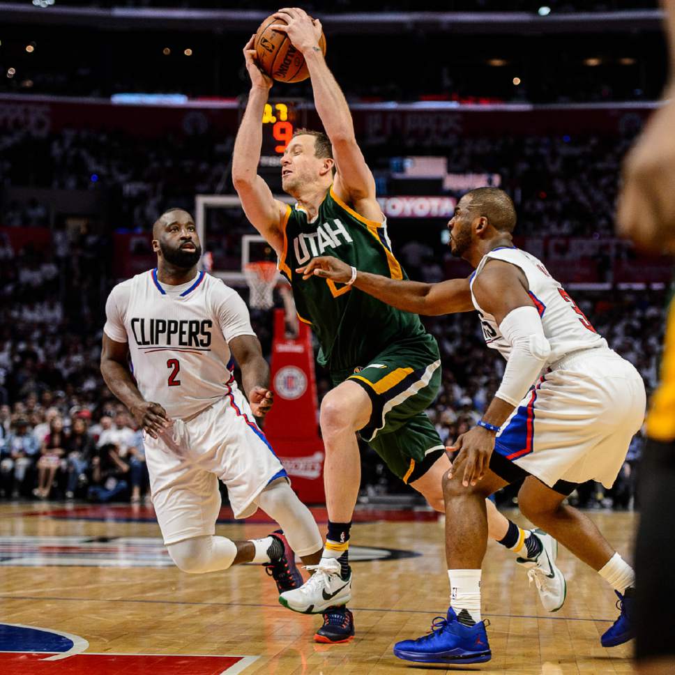 Trent Nelson  |  The Salt Lake Tribune
Utah Jazz forward Joe Ingles (2) drives to the basket as the Utah Jazz face the Los Angeles Clippers in Game 7 at STAPLES Center in Los Angeles, California, Sunday April 30, 2017.