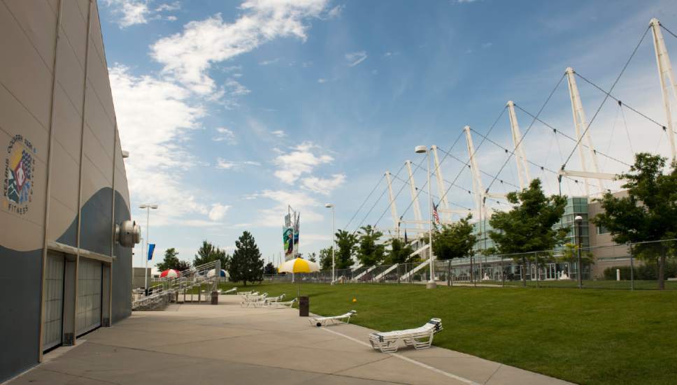 Rick Egan  |  The Salt Lake Tribune
A building soon will link the Oquirrh Park Fitness Center, left, and the Olympic Oval in Kearns, right . The building that will providing more space for Fitness Center personnel, oval bosses, US Speedskating athletes, officials and others.