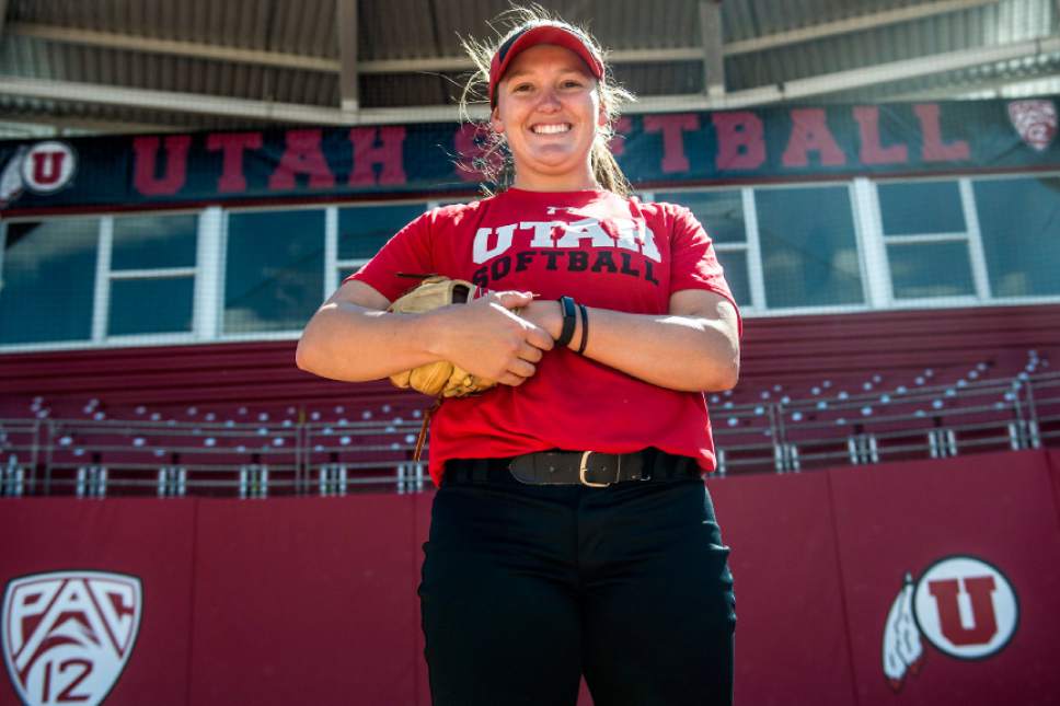 Chris Detrick  |  The Salt Lake Tribune
Hannah Flippen poses for a portrait during a practice at the Dumke Family Softball Stadium at the University of Utah Tuesday April 5, 2016.