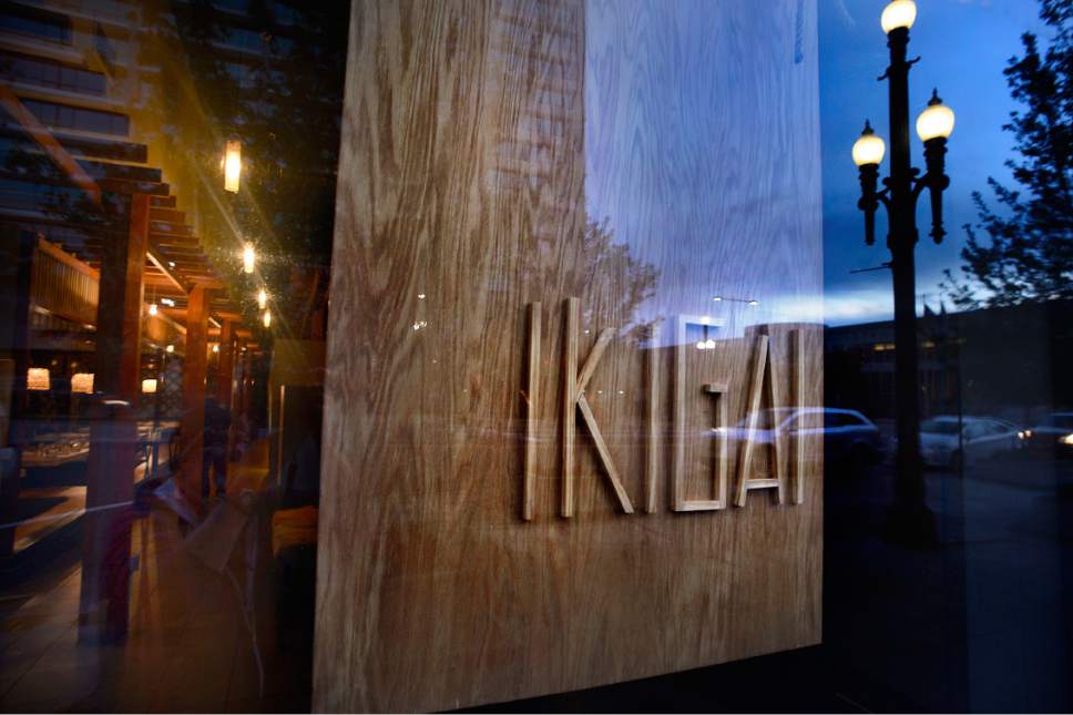 Scott Sommerdorf | The Salt Lake Tribune
The Ikigai sign seen through the window at the front of the downtown Salt Lake City Japanese pub. Ikigai, housed in the space once occupied by Mikado and Naked Fish in downtown Salt Lake City, debuted in December but will close after dinner service on Thursday, May 11.