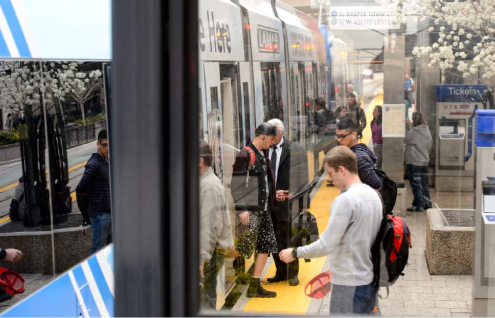 Steve Griffin  |  Tribune file photo

A TRAX train pulls into the City Center TRAX station in Salt Lake City.