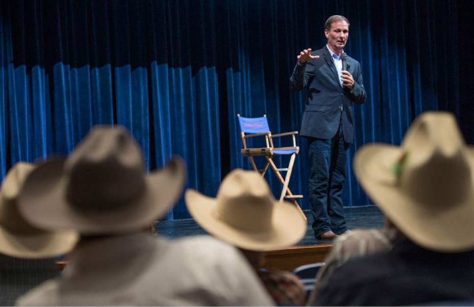 Leah Hogsten  |  The Salt Lake Tribune 
Rep. Chris Stewart, U.S. Representative for the 2nd District of Utah, answers questions from his constituents during a town hall, Friday, May 12, 2017 at Richfield High School.