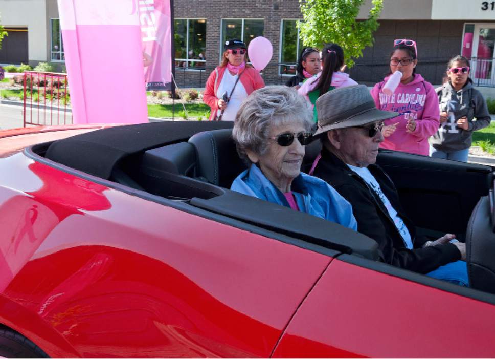 Michael Mangum  |  Special to The Tribune

Elaine Burger, who was diagnosed with cancer 53 years ago, and her husband Blaine cheer from the pace car during the Susan G. Komen Race for the Cure in Salt Lake City on Saturday, May 13, 2017.