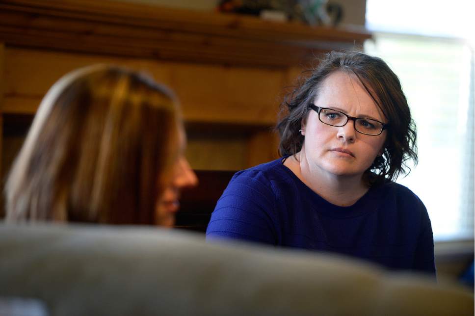 Scott Sommerdorf | The Salt Lake Tribune
Ann Pack, left, a transgender woman, speaks about what it's been like to change from being man, Wednesday, May 3, 2017.Wife Brigit listens.